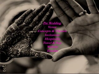 Pre Wedding
Venue
Concepts & Themes
Invitations
Hospitality
Travel & Stay
Website
Emailer
 