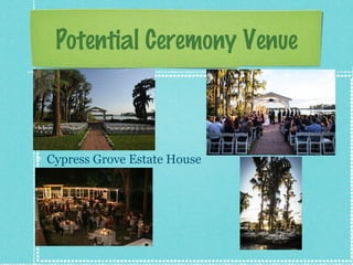 Potential Ceremony Venue

Cypress Grove Estate House

 