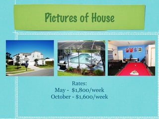 Pictures of House

Rates:
May - $1,800/week
October - $1,600/week

 