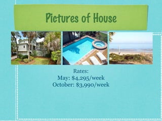 Pictures of House

Rates:
May: $4,295/week
October: $3,990/week

 