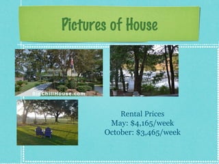 Pictures of House

Rental?Prices
May: $4,165/week
October: $3,465/week

 