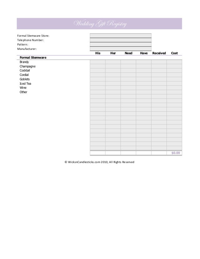 wedding gift registry checklist