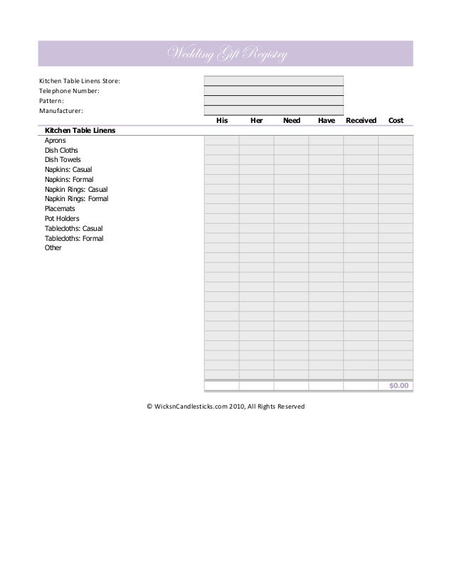 wedding gift registry checklist