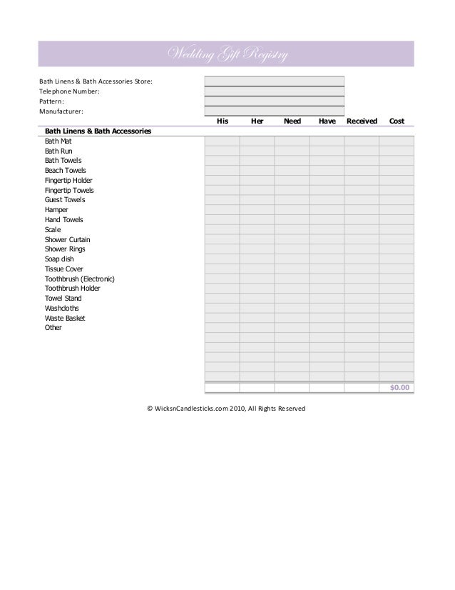 wedding gift registry checklist