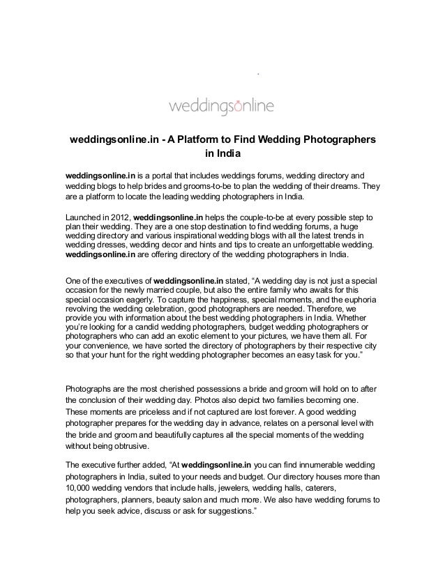 Weddingsonline In A Platform To Find Wedding Photographers In India