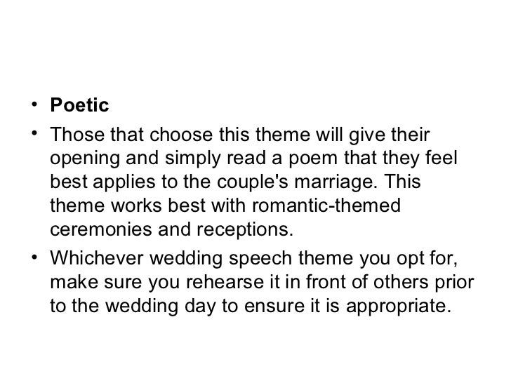Wedding Speech Themes By Bridal2012 Com