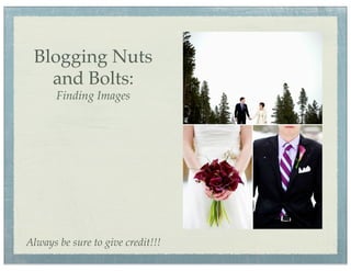 Blogging Nuts
   and Bolts:
       Finding Images




Always be sure to give credit!!!
 