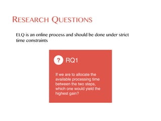 RESEARCH QUESTIONS
ELQ is an online process and should be done under strict
time constraints
If we are to allocate the
ava...