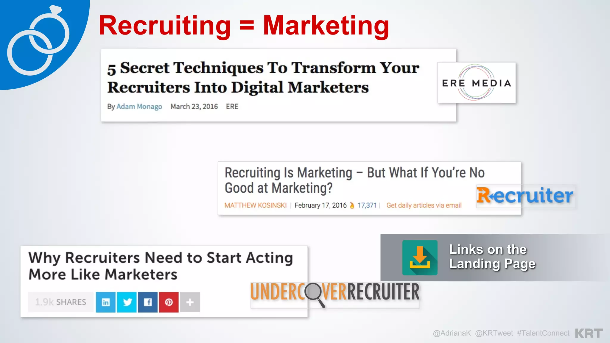 Recruiting = Marketing
@AdrianaK @KRTweet #TalentConnect
Links on the
Landing Page
 