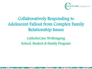 Collaboratively Responding to
Adolescent Fallout from Complex Family
Relationship Issues
CatholicCare Wollongong
School, Student & Family Program
 