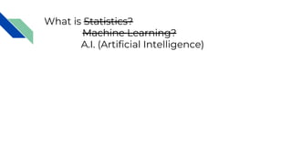 What is Statistics?
Machine Learning?
A.I. (Artificial Intelligence)
 