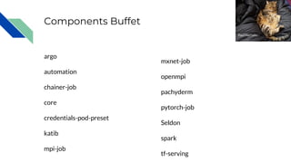 Components Buffet
argo
automation
chainer-job
core
credentials-pod-preset
katib
mpi-job
mxnet-job
openmpi
pachyderm
pytorch-job
Seldon
spark
tf-serving
Paul Harrison
 