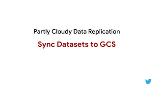 Partly Cloudy Data Replication
Sync Datasets to GCS
 