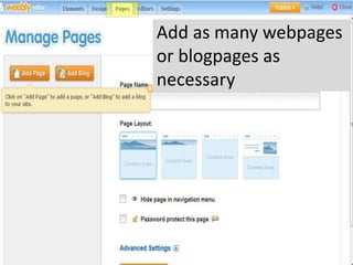 Add as many webpages
or blogpages as
necessary
 