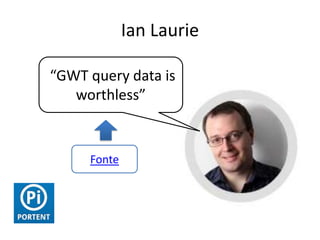 Ian Laurie
“GWT query data is
worthless”
Fonte
 
