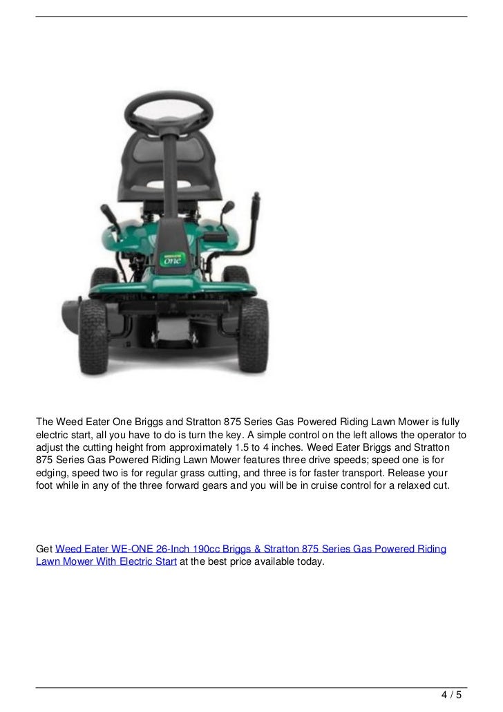 Weed Eater Briggs and Stratton 875 Series Gas Powered Riding Lawn Mow…