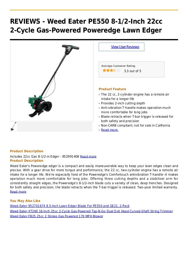 Weed eater pe550 8 1 2inch 22cc 2cycle gaspowered poweredge lawn edger
