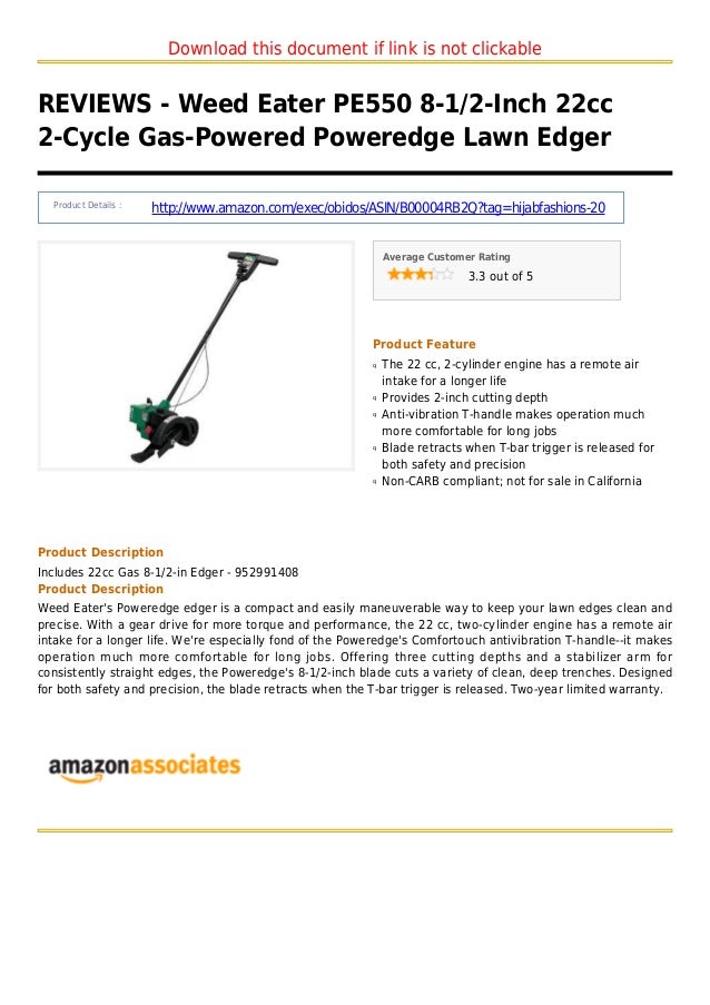 Weed eater pe550 8 1 2inch 22cc 2cycle gaspowered poweredge lawn edger