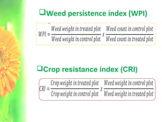 Weed persistence index (WPI)
Crop resistance index (CRI)
 