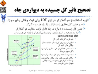 ‫دیواره‬ ‫به‬ ‫چسبیده‬ ‫گل‬ ‫تاثیر‬ ‫تصحیح‬‫ی‬‫چاه‬
‫ابزار‬ ‫در‬ ‫آشکارگر‬ ‫دو‬ ‫از‬ ‫استفاده‬ ‫لزوم‬LDT‫مجزا‬ ‫بطور‬ ‫چگالی‬ ‫ثبت‬ ‫برای‬
‫آشکارگر‬ ‫دو‬ ‫هر‬ ‫یکسان‬ ‫قرائت‬ ‫باعث‬ ‫حفاری‬ ‫گل‬ ‫حضور‬ ‫عدم‬
‫آشکارگر‬ ‫دو‬ ‫متفاوت‬ ‫قرائت‬ ‫عامل‬ ‫چاه‬ ‫ی‬ ‫دیواره‬ ‫به‬ ‫چسبیده‬ ‫گل‬ ‫حضور‬
‫د‬ ‫برابر‬ ‫در‬ ‫کم‬ ‫فاصله‬ ‫با‬ ‫آشکارگر‬ ‫شمارش‬ ‫نرخ‬ ‫منحنی‬ ‫کمک‬ ‫به‬ ‫تصحیح‬ ‫نیازمند‬‫ور‬
spine and ribs plot
•‫قرمز‬ ‫خط‬:‫گل‬ ‫کبره‬ ‫فاقد‬ ‫گل‬
•‫و‬ ‫ها‬ ‫ضخامت‬ ‫سایر‬ ‫با‬ ‫گل‬ ‫برای‬ ‫ترسیم‬ ‫امکان‬
‫گل‬ ‫کبره‬ ‫های‬ ‫چگالی‬
•‫قرمز‬ ‫خط‬ ‫چپ‬ ‫سمت‬:‫سازند‬ ‫از‬ ‫تر‬ ‫سنگین‬ ‫گل‬
(‫باریت‬ ‫حاوی‬ ‫گل‬)
•‫قرمز‬ ‫خط‬ ‫راست‬ ‫سمت‬:‫سازند‬ ‫از‬ ‫تر‬ ‫سبک‬ ‫گل‬
•‫شده‬ ‫قرائت‬ ‫چگالی‬ ‫برابر‬ ‫شده‬ ‫تصحیح‬ ‫چگالی‬
‫چگالی‬ ‫تغییرات‬ ‫بعالوه‬ ‫دور‬ ‫آشکارگر‬ ‫توسط‬
‫دنده‬ ‫و‬ ‫فقرات‬ ‫ستون‬ ‫نمودار‬
2-Jan-16‫چاه‬ ‫از‬ ‫نمودارگیری‬(‫ششم‬ ‫ویرایش‬)‫مهر‬ ،94‫ح‬ ،.‫اعلمی‬‫نیا‬189
 