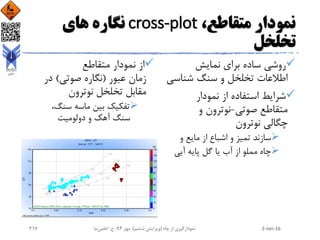 ،‫متقاطع‬ ‫نمودار‬cross-plot‫های‬ ‫نگاره‬
‫تخلخل‬
‫نمایش‬ ‫برای‬ ‫ساده‬ ‫روشی‬
‫شناس‬ ‫سنگ‬ ‫و‬ ‫تخلخل‬ ‫اطالعات‬‫ی‬
‫نمودار‬ ‫از‬ ‫استفاده‬ ‫شرایط‬
‫صوتی‬ ‫متقاطع‬-‫و‬ ‫نوترون‬
‫چگالی‬‫نوترون‬
‫و‬ ‫مایع‬ ‫از‬ ‫اشباع‬ ‫و‬ ‫تمیز‬ ‫سازند‬
‫پایه‬ ‫گل‬ ‫یا‬ ‫آب‬ ‫از‬ ‫مملو‬ ‫چاه‬‫آبی‬
‫متقاطع‬ ‫نمودار‬ ‫از‬
‫زمان‬‫عبور‬(‫صوتی‬ ‫نگاره‬)‫در‬
‫نوترون‬ ‫تخلخل‬ ‫مقابل‬
،‫سنگ‬ ‫ماسه‬ ‫بین‬ ‫تفکیک‬
‫دولومیت‬ ‫و‬ ‫آهک‬ ‫سنگ‬
2-Jan-16‫چاه‬ ‫از‬ ‫نمودارگیری‬(‫ششم‬ ‫ویرایش‬)‫مهر‬ ،94‫ح‬ ،.‫اعلمی‬‫نیا‬217
 