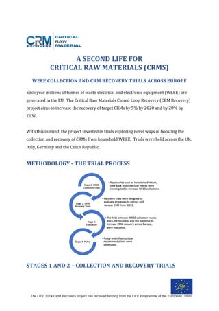 Critical Raw Materials - WEEE Collection and CRM Recovery Trials Across ...