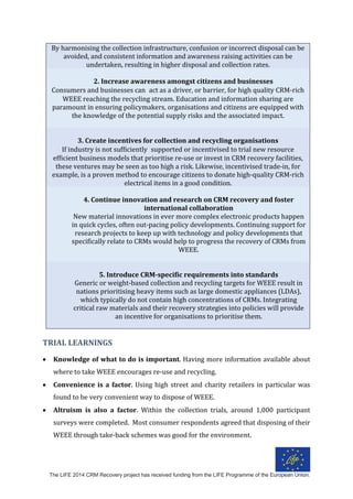 Critical Raw Materials - WEEE Collection and CRM Recovery Trials Across ...