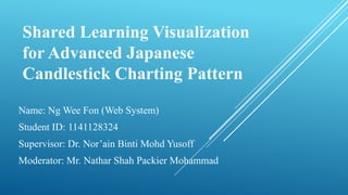 Name: Ng Wee Fon (Web System)
Student ID: 1141128324
Supervisor: Dr. Nor’ain Binti Mohd Yusoff
Moderator: Mr. Nathar Shah Packier Mohammad
Shared Learning Visualization
for Advanced Japanese
Candlestick Charting Pattern
 