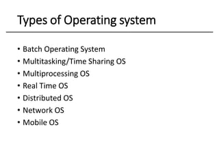lecture 1 (Introduction to Operating System.) | PDF