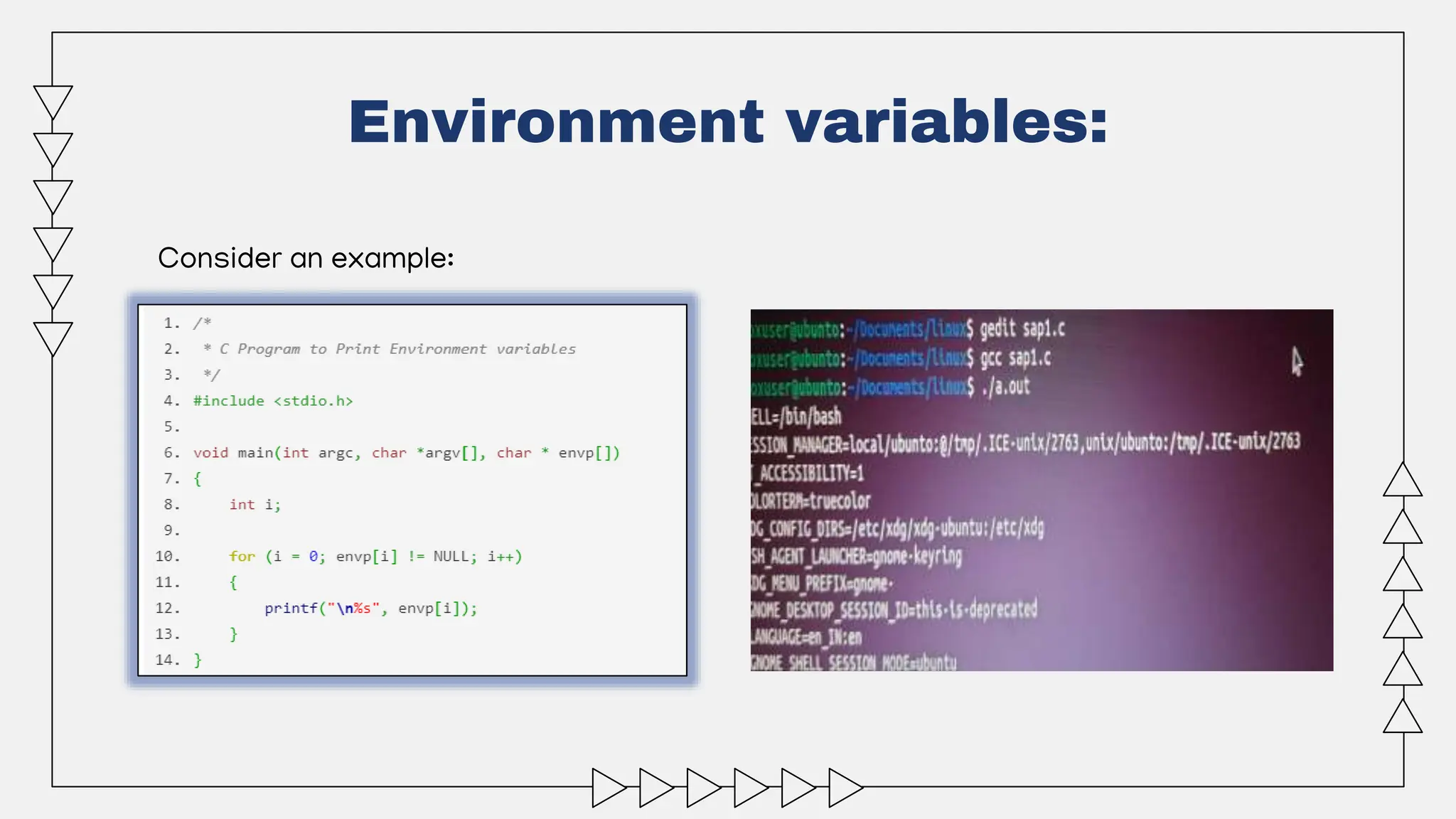 Consider an example:
Environment variables:
 