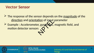 Vector Sensor
20
Industry 4.0 and Industrial Internet of
Things
 The response of the sensor depends on the magnitude of the
direction and orientation of input parameter
 Example : Accelerometer, gyroscope, magnetic field, and
motion detector sensors
N
P
T
E
L
 