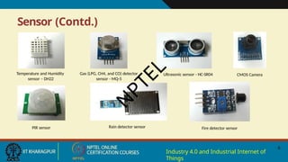 Sensor (Contd.)
Temperature and Humidity
sensor – DH22
Gas (LPG, CH4, and CO) detector
sensor - MQ-5
Ultrasonic sensor - HC-SR04 CMOS Camera
PIR sensor Rain detector sensor Fire detector sensor
N
P
T
E
L
6
Industry 4.0 and Industrial Internet of
Things
 
