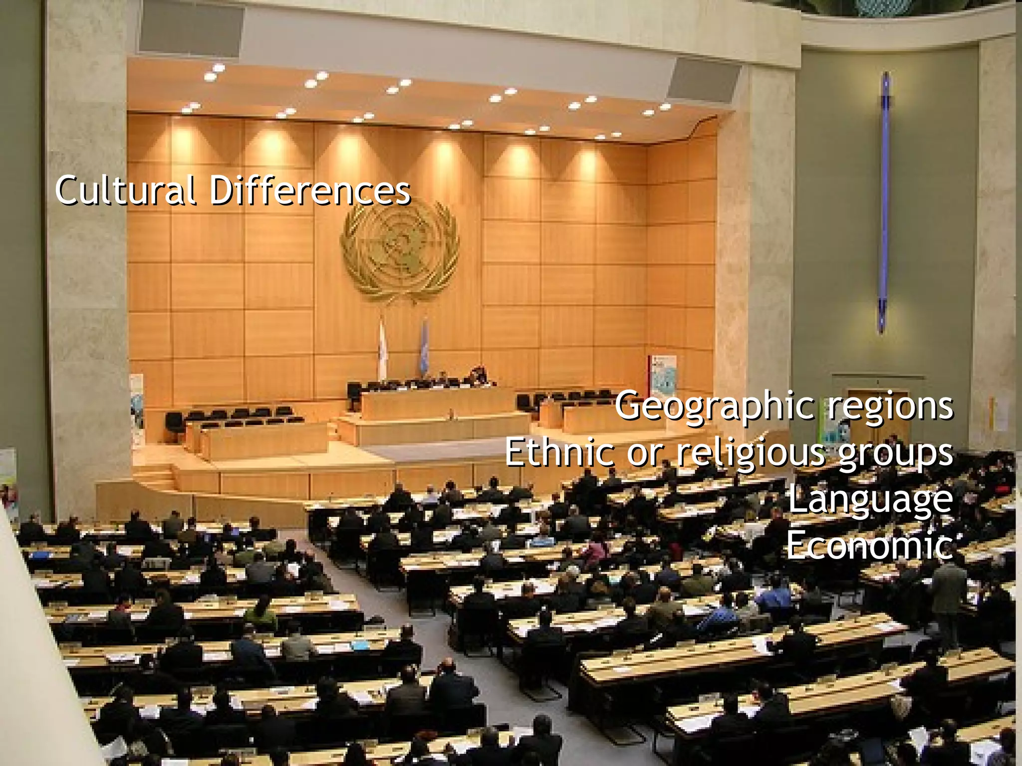 Cultural Differences




                             Geographic regions
                       Ethnic or religious groups
                                        Language
                                        Economic
 