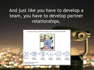 And just like you have to develop a
team, you have to develop partner
            relationships.
 