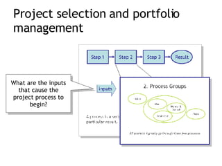 Project selection and portfolio management What are the inputs that cause the project process to begin? 