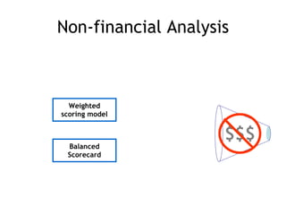 Non-financial Analysis $$$ Weighted scoring model Balanced Scorecard 