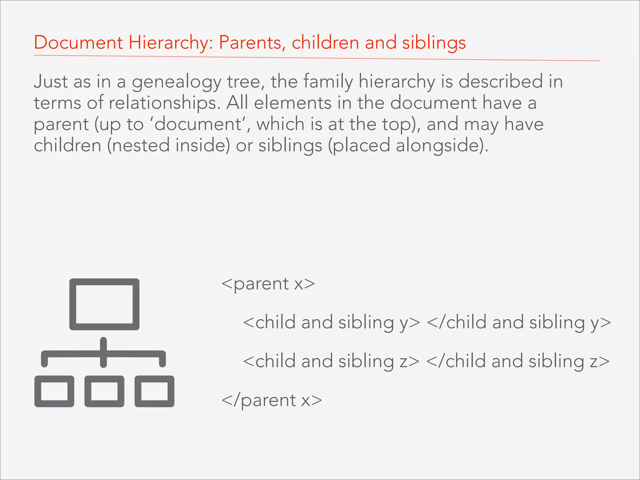 <body></body> 

The <body> element contains  
the document content (what is shown  
inside the browser window). 

 