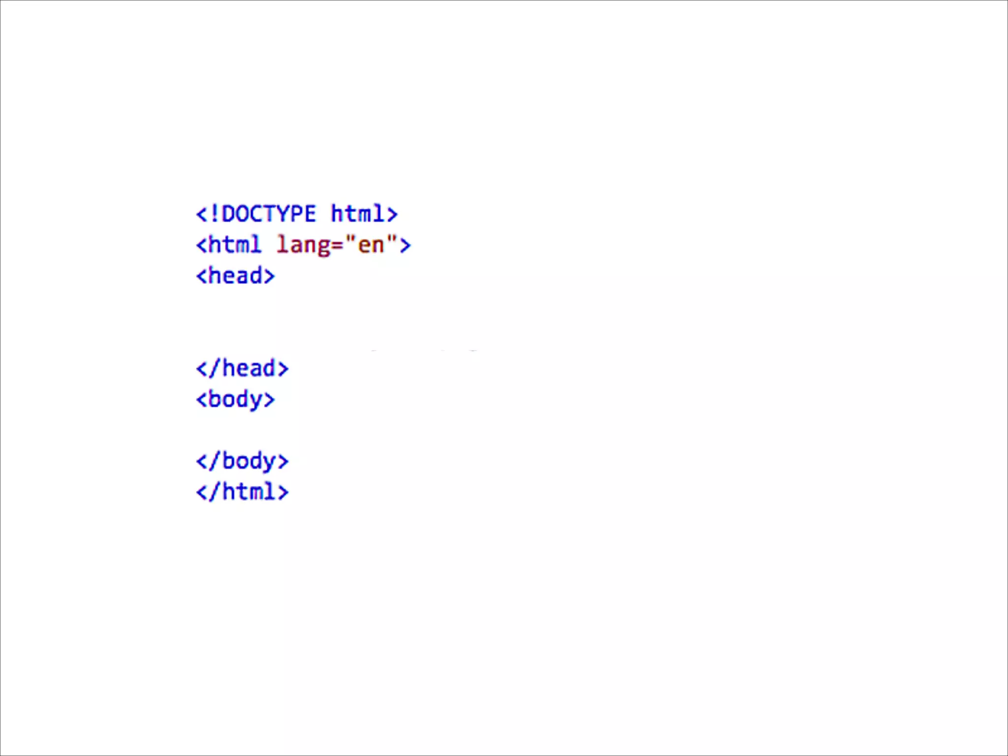 Nesting
The use of our first three tags (html, head and body),
introduces and important concept: Nesting, which is when
tags “wrap” other tags. When you create markup, you should
indicate nesting by indenting the nested tags with 2 spaces
(preferred) or a tab.
 

 