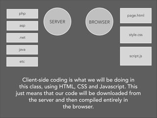 User types a URL (Uniform Resource Locator) 
into a browser, e.g., www.amazon.com
!

The URL is sent to a DNS (Domain Name Service),  
which translates the URL into an IP address, e.g.,  
18.12.23.1
!

The correct server is found through the IP  
address, which is sent an HTTP request (get), and 
returns the requested html pages, images, etc,  
back to the browser
!

 