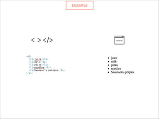 NOTE 

List tags are always used in nested pairs.
!

The wrapping tags define the list type,
and indicate where the list series begins
and ends.

 