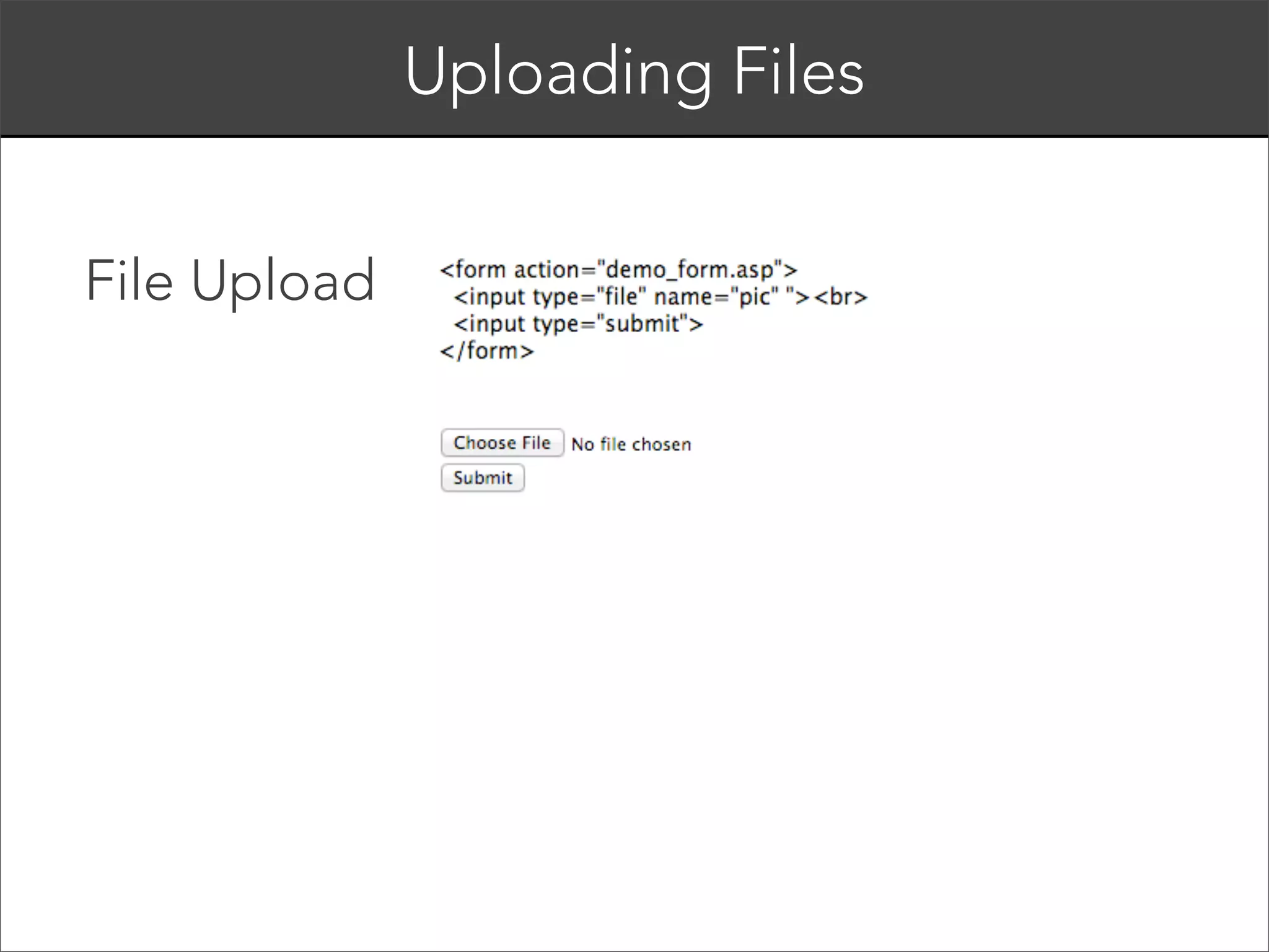 Input Attributes: type 

For example:
<input type=”text”>
would create this:

 