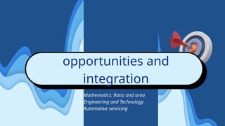 opportunities and
integration
• Mathematics: Ratio and area
• Engineering and Technology
• Automotive servicing
 