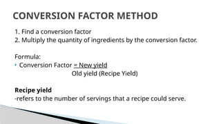 Recipe Conversion Factor Example TLE Food Preparation 9 Recipe Quantification | PPTX