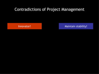 Contradictions of Project Management Innovator! Maintain stability! 