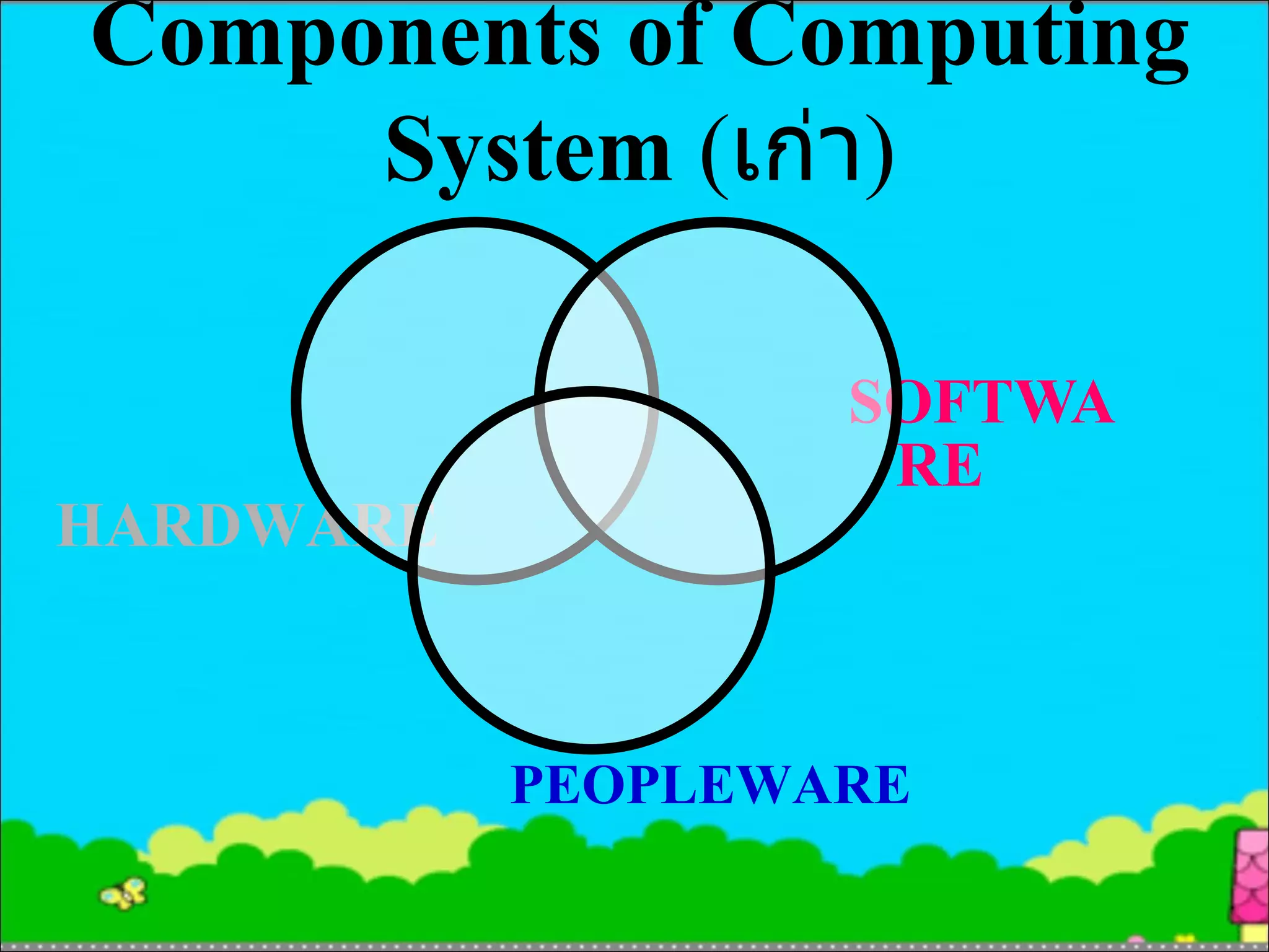 Components of Computing System  ( เก่า ) SOFTWARE PEOPLEWARE HARDWARE 