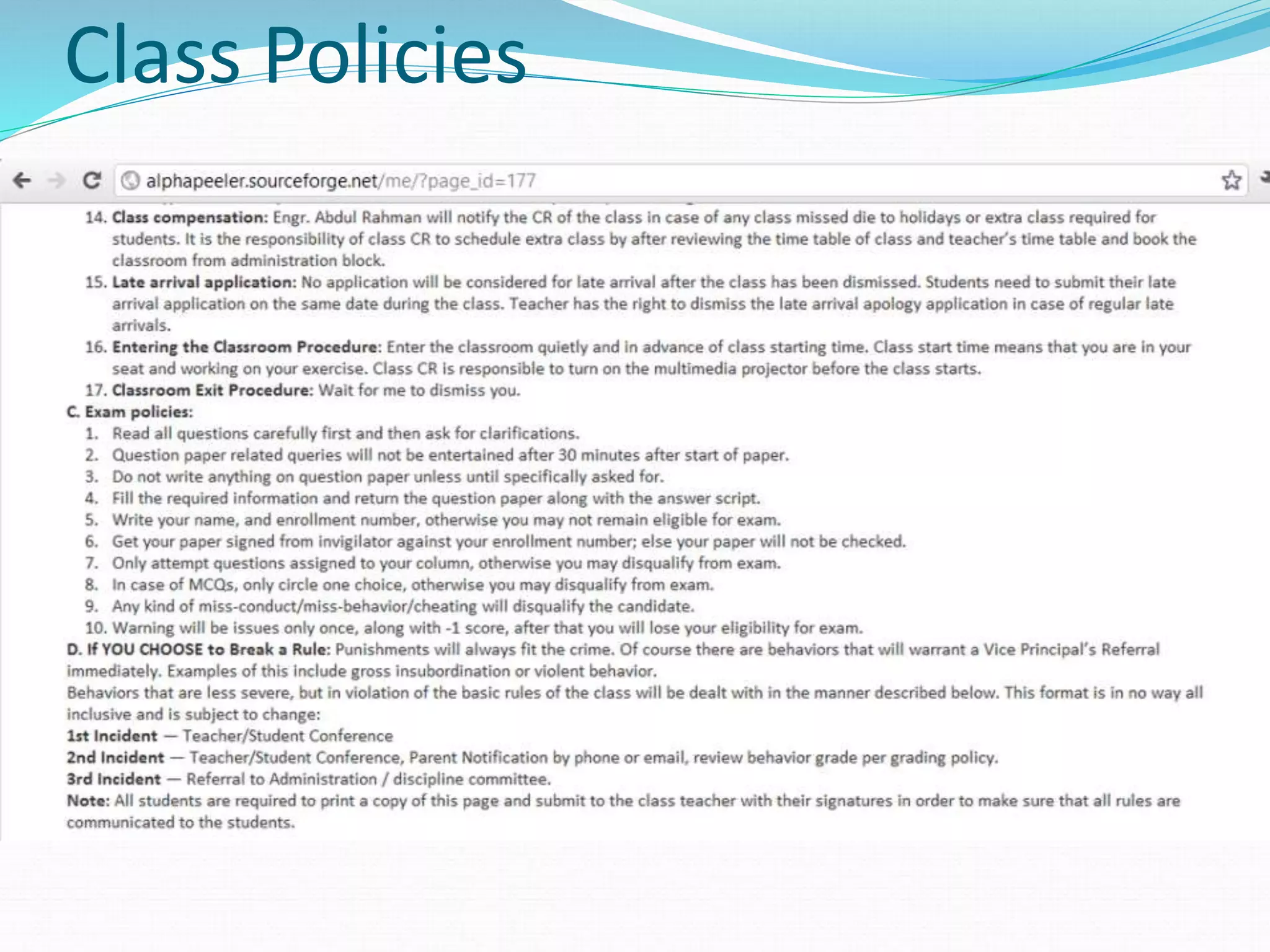 Class Policies
 