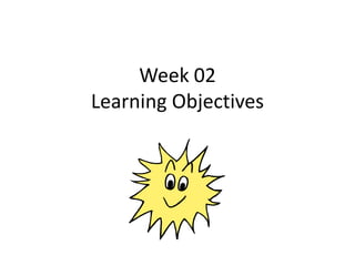 Week 02
Learning Objectives
 