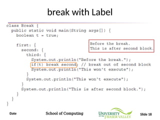 Date School of Computing Slide 18
break with Label
 