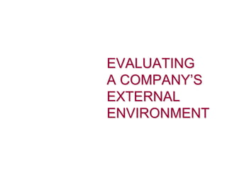 EVALUATING
A COMPANY’S
EXTERNAL
ENVIRONMENT
 