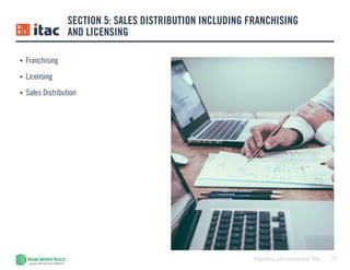 20Proprietary and Confidential, ITAC
SECTION 5: SALES DISTRIBUTION INCLUDING FRANCHISING
AND LICENSING
•	 Franchising
•	 Licensing
•	 Sales Distribution
 